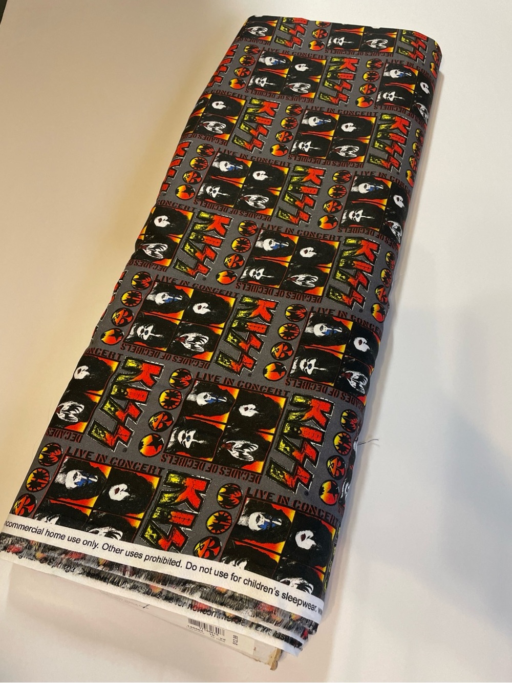 Kiss Band Logo Fabric Roll. Black, Red, Yellow Accents 100x44” 100% cotton